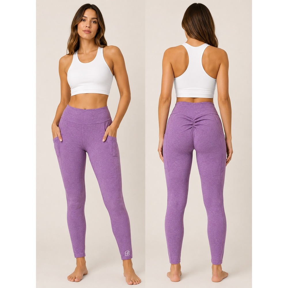 Bombshell Sportswear Leggings Womens Small Purple Heathered Scrunch Butt Pockets